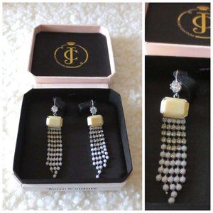 NEW JUICY COUTURE FRINGE SILVER TWO TONE DANGLE/DROP EARRINGS